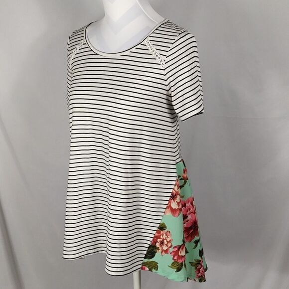 Grace & Emma Striped Floral Drop Back Tee - Picture 7 of 7
